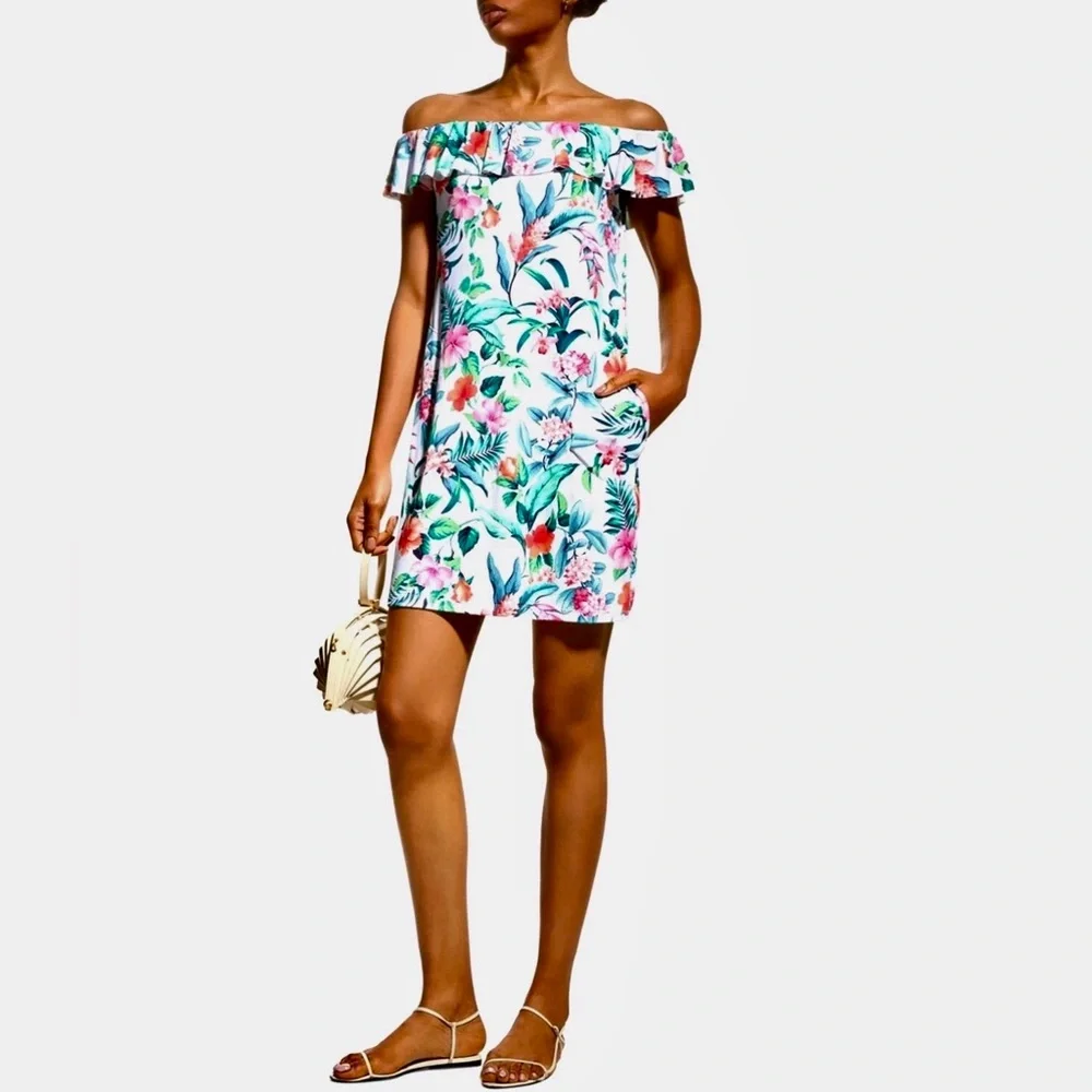 NWOT TOMMY BAHAMA Tropi Calling Off the Shoulder White Cover-up Dress Size M
